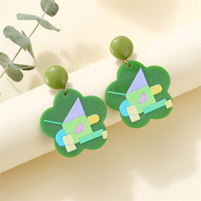 Cercei cu inimă pătrată cu model de flori de epocă pentru femei, rotund, rășină transparentă, acrilic, bijuterii simple pentru viața de zi cu zi Accesorii