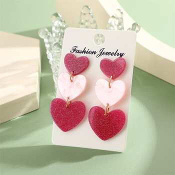 Pink Barbie Powder Love Heart Earrings Dopamine Girl Acrylic Layer Sweet Heart Dangle Earring for Women Grils Cute Party Jewelry