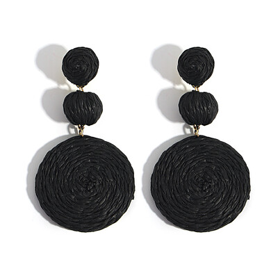 AENSOA Boho Yellow Raffia apvalūs nuleidžiami auskarai moterims Rankų darbo geometriniai rotango megzti kabantys auskarai vasaros paplūdimio papuošalai