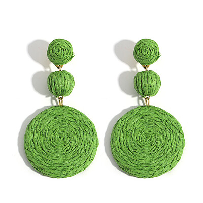 AENSOA Boho Yellow Raffia apvalūs nuleidžiami auskarai moterims Rankų darbo geometriniai rotango megzti kabantys auskarai vasaros paplūdimio papuošalai