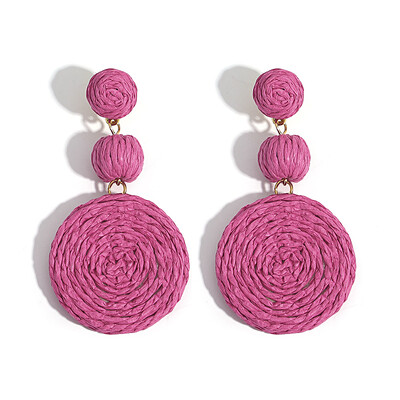 AENSOA Boho Yellow Raffia apvalūs nuleidžiami auskarai moterims Rankų darbo geometriniai rotango megzti kabantys auskarai vasaros paplūdimio papuošalai