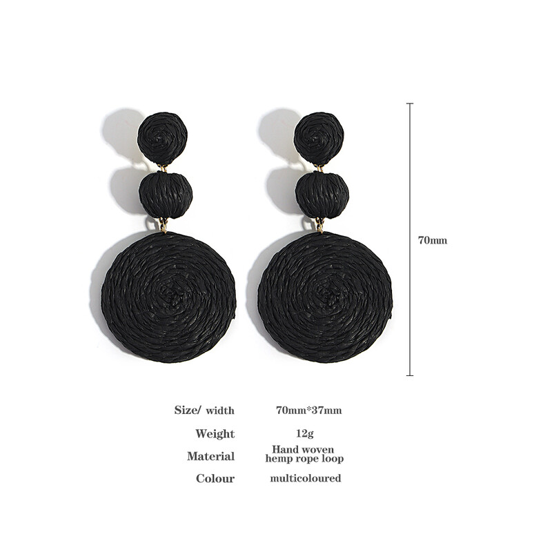 AENSOA Boho Yellow Raffia apvalūs nuleidžiami auskarai moterims Rankų darbo geometriniai rotango megzti kabantys auskarai vasaros paplūdimio papuošalai