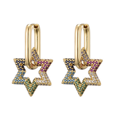 LOVBEAFAS Trendikas Star kullavärvi geomeetrilised rõngaskõrvarõngad naistele, tsirkoonist naiste rippkõrvarõngad, kihlus, elegantsed kaubamärgiehted