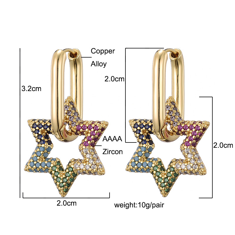 LOVBEAFAS Trendikas Star kullavärvi geomeetrilised rõngaskõrvarõngad naistele, tsirkoonist naiste rippkõrvarõngad, kihlus, elegantsed kaubamärgiehted