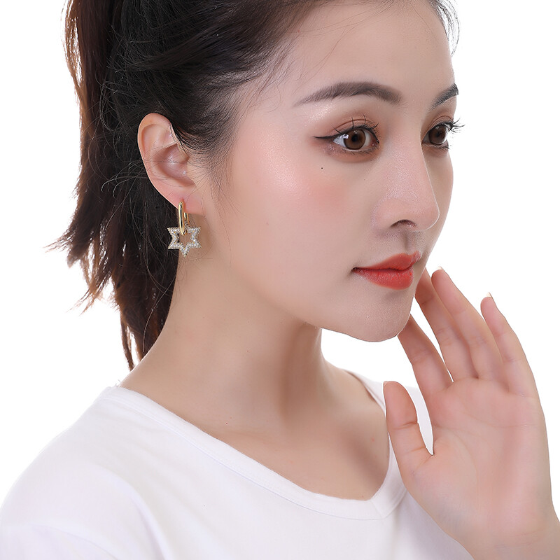 LOVBEAFAS Trendikas Star kullavärvi geomeetrilised rõngaskõrvarõngad naistele, tsirkoonist naiste rippkõrvarõngad, kihlus, elegantsed kaubamärgiehted