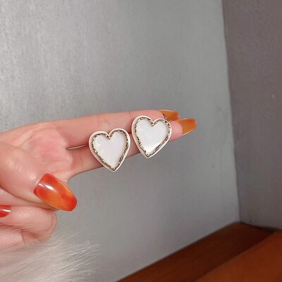 Cercei tip inimă mare de culoare albă pentru femei, fete, coreeană, dragoste, glazură, estetică, viața de zi cu zi, bijuterii minimaliste, piercing ureche