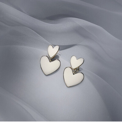 Cercei tip inimă mare de culoare albă pentru femei, fete, coreeană, dragoste, glazură, estetică, viața de zi cu zi, bijuterii minimaliste, piercing ureche