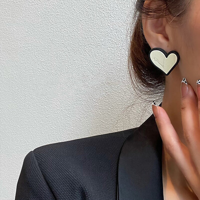 Cercei tip inimă mare de culoare albă pentru femei, fete, coreeană, dragoste, glazură, estetică, viața de zi cu zi, bijuterii minimaliste, piercing ureche