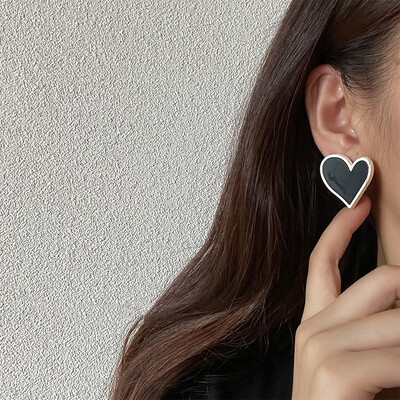 Cercei tip inimă mare de culoare albă pentru femei, fete, coreeană, dragoste, glazură, estetică, viața de zi cu zi, bijuterii minimaliste, piercing ureche