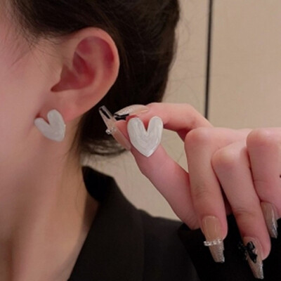 Cercei tip inimă mare de culoare albă pentru femei, fete, coreeană, dragoste, glazură, estetică, viața de zi cu zi, bijuterii minimaliste, piercing ureche