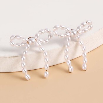 Vintage White Imitation Pearl Bowknot Stud σκουλαρίκια για γυναίκες Κομψά χειροποίητα υφαντά σκουλαρίκια Statement με χάντρες Κοσμήματα 2024