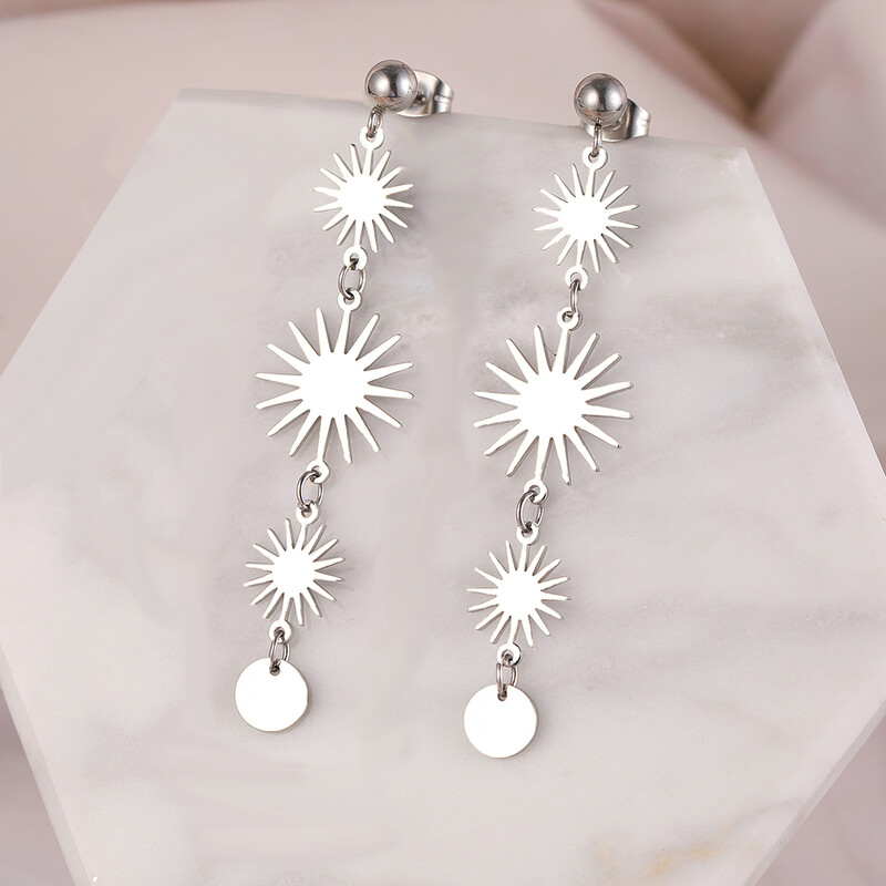 Cercei din oțel inoxidabil Soare de epocă, secțiune lungă, temperament de modă, uzură de zi cu zi, pandantive, cercei pentru femei, bijuterii, cadouri