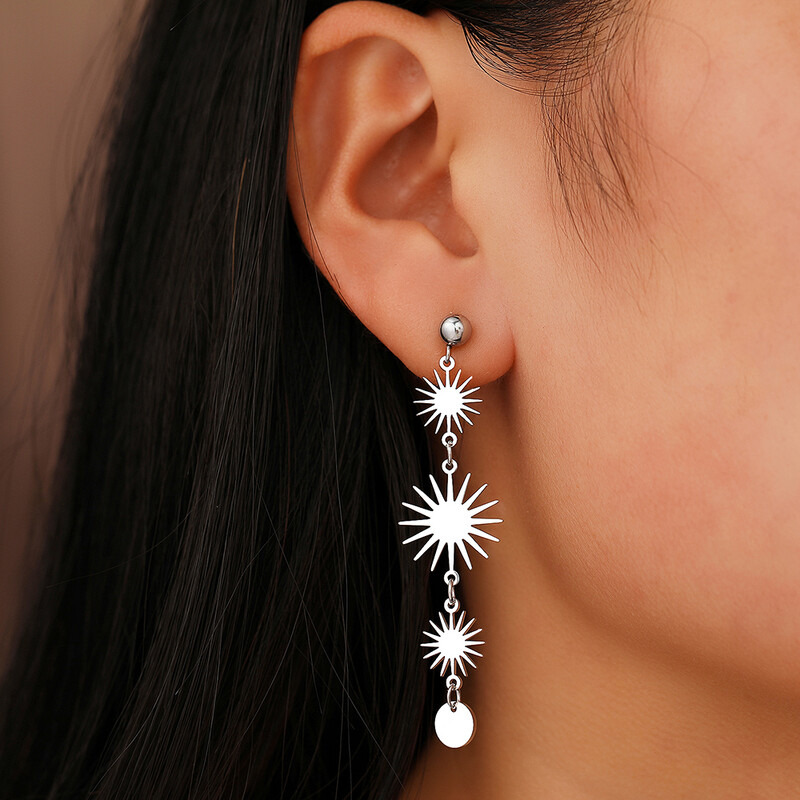 Cercei din oțel inoxidabil Soare de epocă, secțiune lungă, temperament de modă, uzură de zi cu zi, pandantive, cercei pentru femei, bijuterii, cadouri