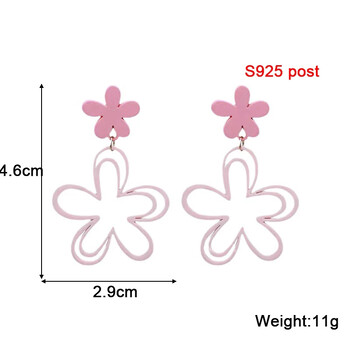 Дамски обеци със сладки розови цветя Двупластови кухи флорални висулки Висящи обеци за жени Корейски нови модни бижута