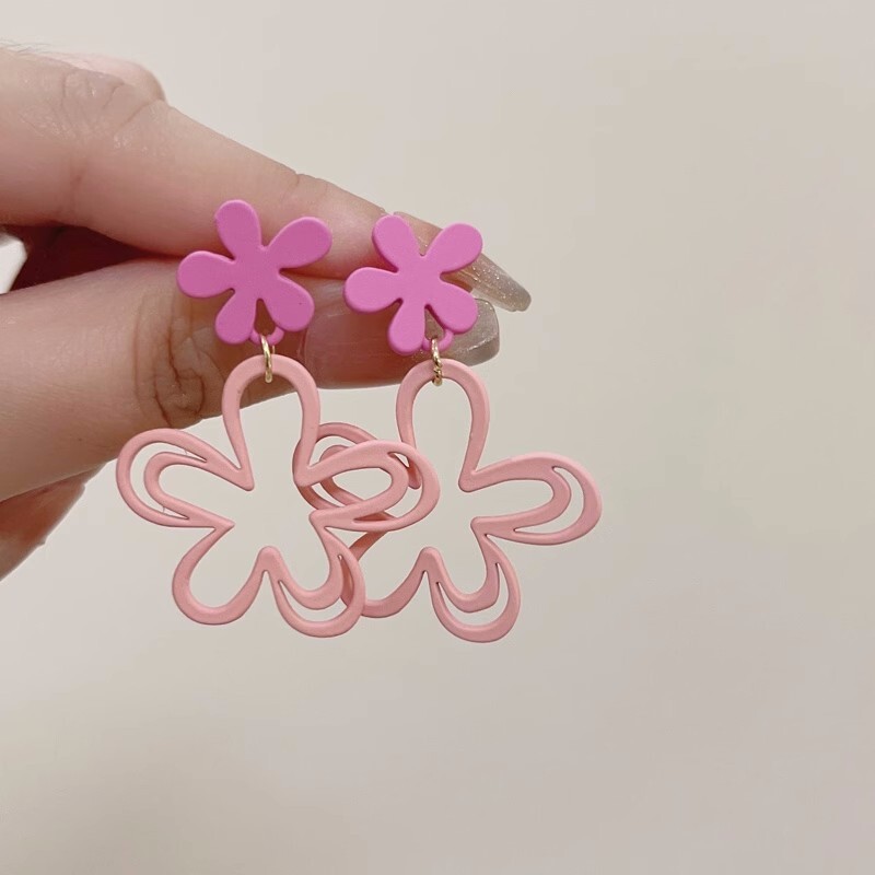 Magusate roosade lilledega naiste kõrvarõngad kahekihilised õõnsad lillelised ripatsid rippuvad kõrvarõngad naiste korea uutele moeehtele