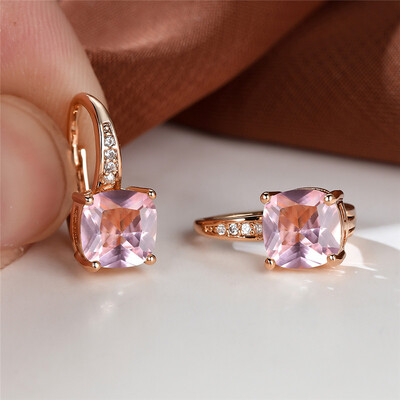 Cercei cu cerc cu zircon curcubeu Mystic Cercei cu piatră pătrată de cristal multicolore Cercei de nuntă de culoare auriu de epocă pentru petrecere pentru femei