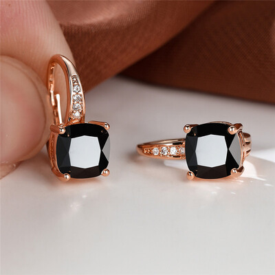 Cercei cu cerc cu zircon curcubeu Mystic Cercei cu piatră pătrată de cristal multicolore Cercei de nuntă de culoare auriu de epocă pentru petrecere pentru femei