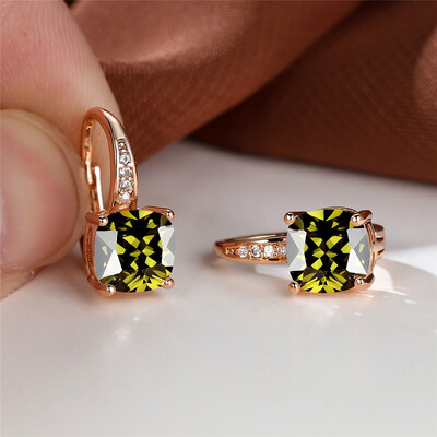 Cercei cu cerc cu zircon curcubeu Mystic Cercei cu piatră pătrată de cristal multicolore Cercei de nuntă de culoare auriu de epocă pentru petrecere pentru femei