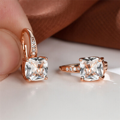 Cercei cu cerc cu zircon curcubeu Mystic Cercei cu piatră pătrată de cristal multicolore Cercei de nuntă de culoare auriu de epocă pentru petrecere pentru femei