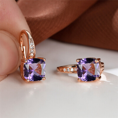 Cercei cu cerc cu zircon curcubeu Mystic Cercei cu piatră pătrată de cristal multicolore Cercei de nuntă de culoare auriu de epocă pentru petrecere pentru femei