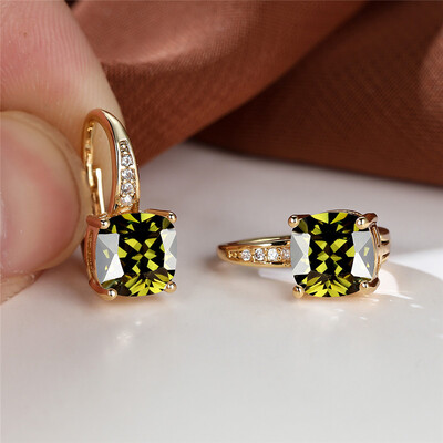 Cercei cu cerc cu zircon curcubeu Mystic Cercei cu piatră pătrată de cristal multicolore Cercei de nuntă de culoare auriu de epocă pentru petrecere pentru femei