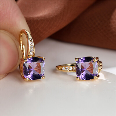 Cercei cu cerc cu zircon curcubeu Mystic Cercei cu piatră pătrată de cristal multicolore Cercei de nuntă de culoare auriu de epocă pentru petrecere pentru femei