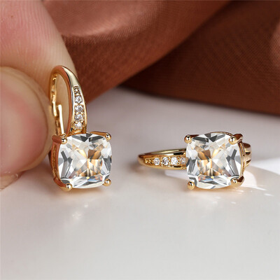 Cercei cu cerc cu zircon curcubeu Mystic Cercei cu piatră pătrată de cristal multicolore Cercei de nuntă de culoare auriu de epocă pentru petrecere pentru femei