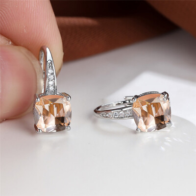 Cercei cu cerc cu zircon curcubeu Mystic Cercei cu piatră pătrată de cristal multicolore Cercei de nuntă de culoare auriu de epocă pentru petrecere pentru femei