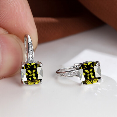 Cercei cu cerc cu zircon curcubeu Mystic Cercei cu piatră pătrată de cristal multicolore Cercei de nuntă de culoare auriu de epocă pentru petrecere pentru femei