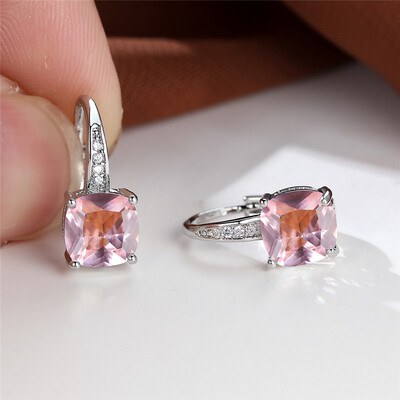 Cercei cu cerc cu zircon curcubeu Mystic Cercei cu piatră pătrată de cristal multicolore Cercei de nuntă de culoare auriu de epocă pentru petrecere pentru femei