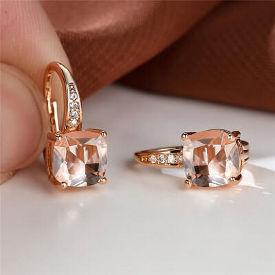 Cercei cu cerc cu zircon curcubeu Mystic Cercei cu piatră pătrată de cristal multicolore Cercei de nuntă de culoare auriu de epocă pentru petrecere pentru femei