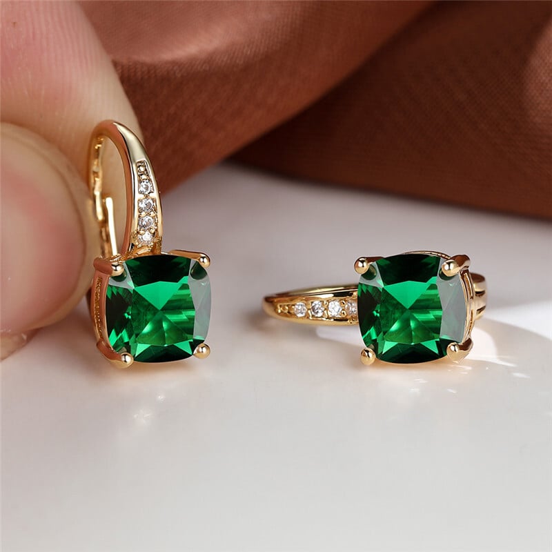 Cercei cu cerc cu zircon curcubeu Mystic Cercei cu piatră pătrată de cristal multicolore Cercei de nuntă de culoare auriu de epocă pentru petrecere pentru femei