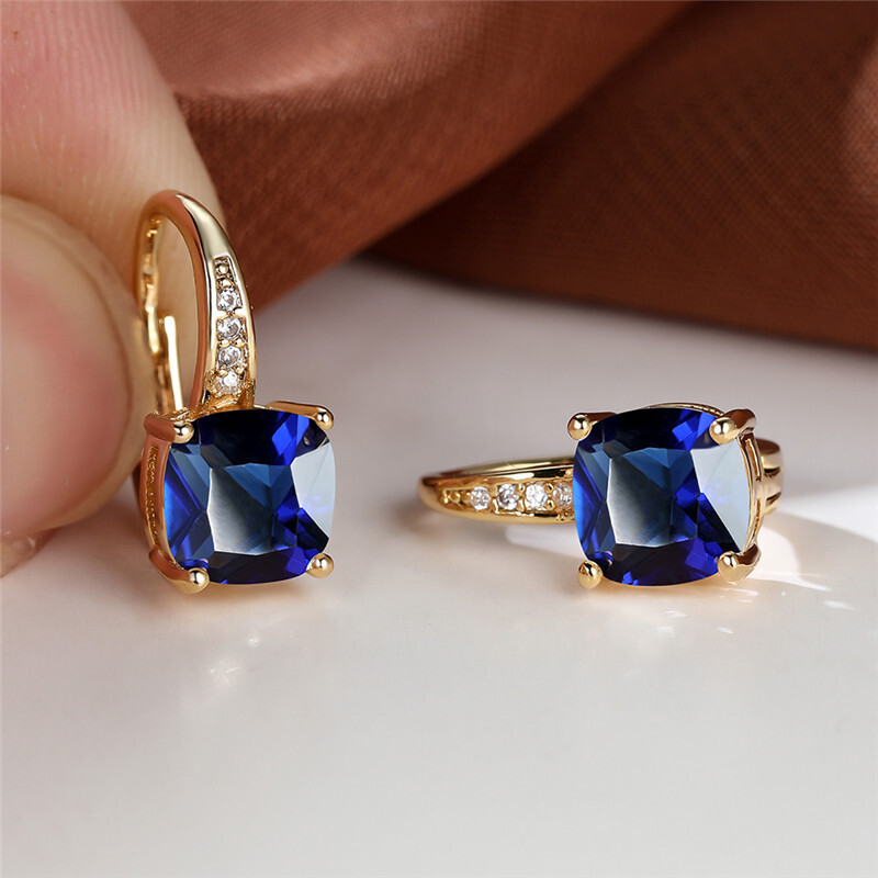 Cercei cu cerc cu zircon curcubeu Mystic Cercei cu piatră pătrată de cristal multicolore Cercei de nuntă de culoare auriu de epocă pentru petrecere pentru femei