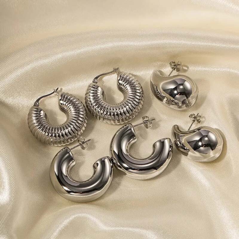 Geomeetrilised terasest õõnsad kõrvarõngad naiste peole Igapäevaselt kantavad moeõhtukingitused veekindlad roostevabast terasest ehted