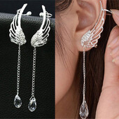 Angel Wings kristallkõrvarõngad hõbetatud rippuvad rippuvad kõrvarõngad naistele pikk mansett kõrvarõngas Bohemia tups kõrvaehted
