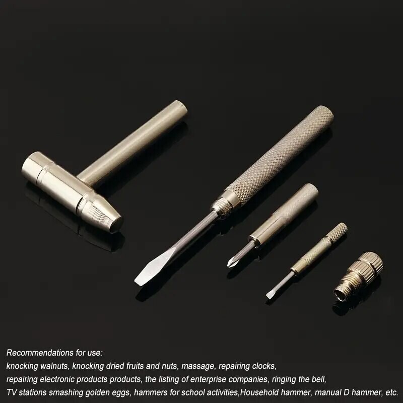 Set de șurubelnițe 5 în 1 mini ciocan artizanal, aliaj de cupru, aur, micro șurubelniță detașabilă, instrument de mână perfect pentru proiecte de bricolaj