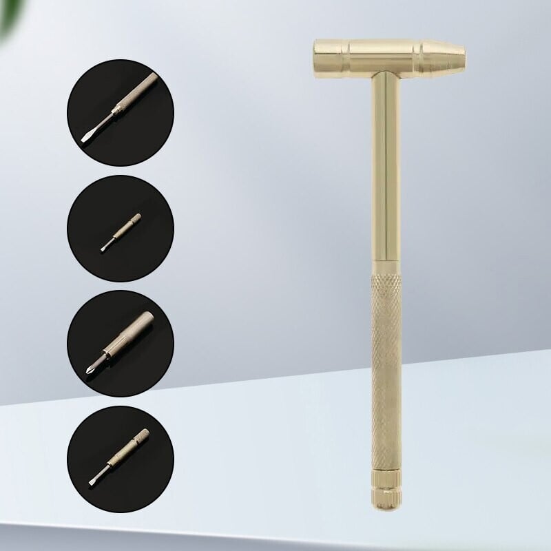 Set de șurubelnițe 5 în 1 mini ciocan artizanal, aliaj de cupru, aur, micro șurubelniță detașabilă, instrument de mână perfect pentru proiecte de bricolaj