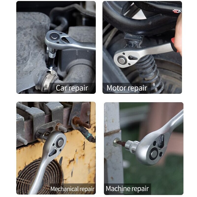 1/4 3/8-tolline põrk-mutrivõti 24-hambalise ajamiga põrk-mutrivõtme tööriist Mitmeotstarbeline DIY käsitööriista põrkkäepidemega mutrivõti