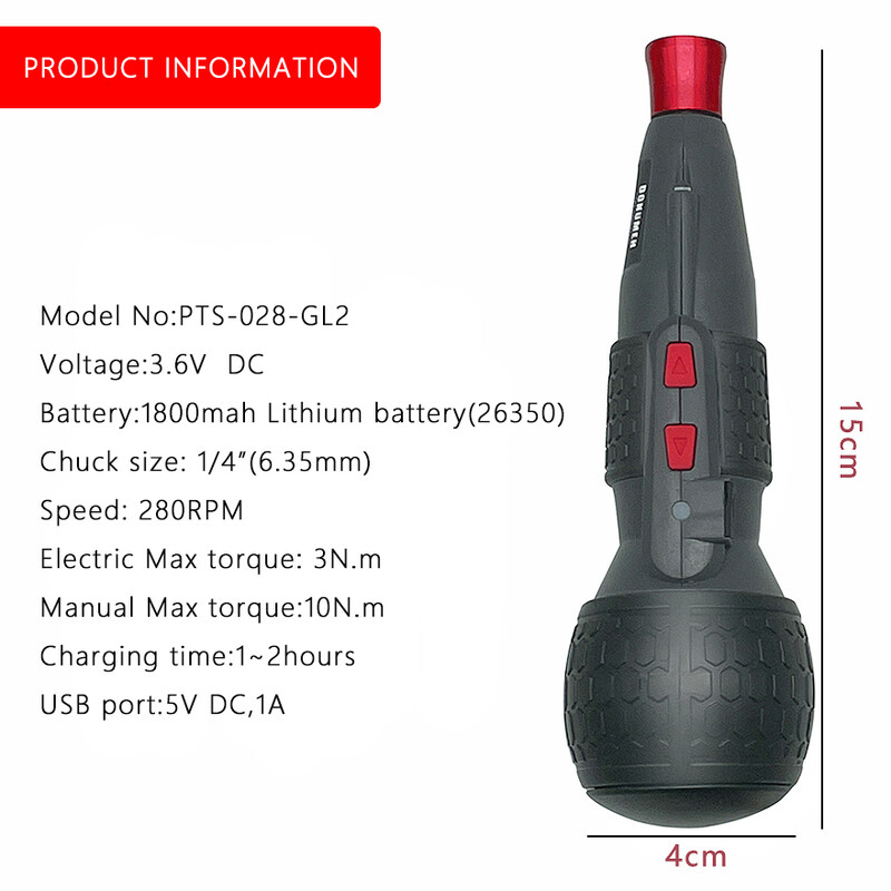 DONUMEH Șurubelniță electrică Mini mașină de găurit fără fir 3.6V Baterie cu litiu Manuală și Lumină LED de încărcare USB electrică pentru ACASA DIY