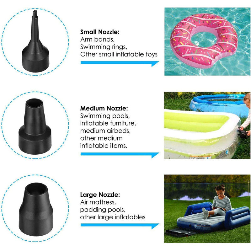 Awroutdoor električne pumpe 2 u 1 koje bubre ispuhavanjem zraka madrac na napuhavanje igračke za bazen prijenosna električna pumpa s 3 mlaznice