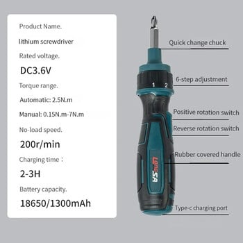 3,6V 1300mAh Ratchet Screwdriver Set Large Torque Manual Electric Screwdriver Straight Handle Mini Electric Drill Hand Tools