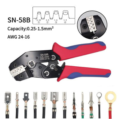 SN-58B põrk-pressimistang 0,25-1,5 mm² AWG24-16 Dupont, TE, JST, Molex terminali traadi elektritangide jaoks