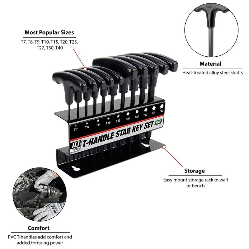 T Handle Hex Key Set Metric 10 τμχ και Sae 10 τμχ T Bar γαλλικό κλειδί με βάση