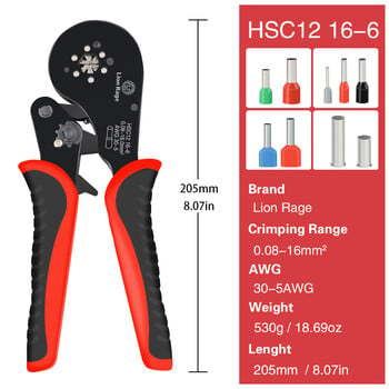 Μίνι πένσες σωληνωτού ακροδέκτη HSC12 16-6 για ακροδέκτες μεγάλου μεγέθους Ηλεκτρικοί σφιγκτήρες 0,08-16 mm²/30-5AWG