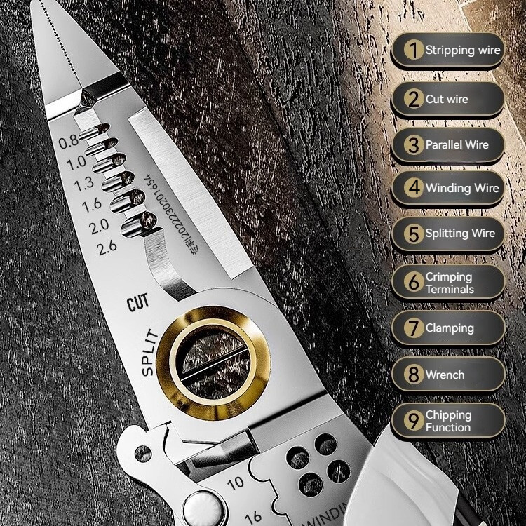 9-ühes multifunktsionaalsed elektritangid 7-tollised traadieemaldajad Kaabli eemaldamine pressimine ribadeks Väline kuuskantvõti Käsitööriistad