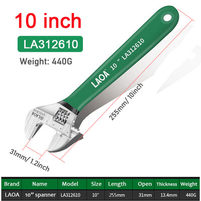 LAOA Cheie ajustabilă Mâner anti-alunecare Cheie maimuță Cheie cu cap deschis Instrumente de reparare