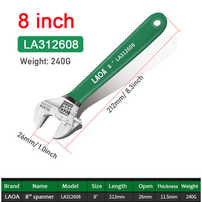 LAOA Cheie ajustabilă Mâner anti-alunecare Cheie maimuță Cheie cu cap deschis Instrumente de reparare