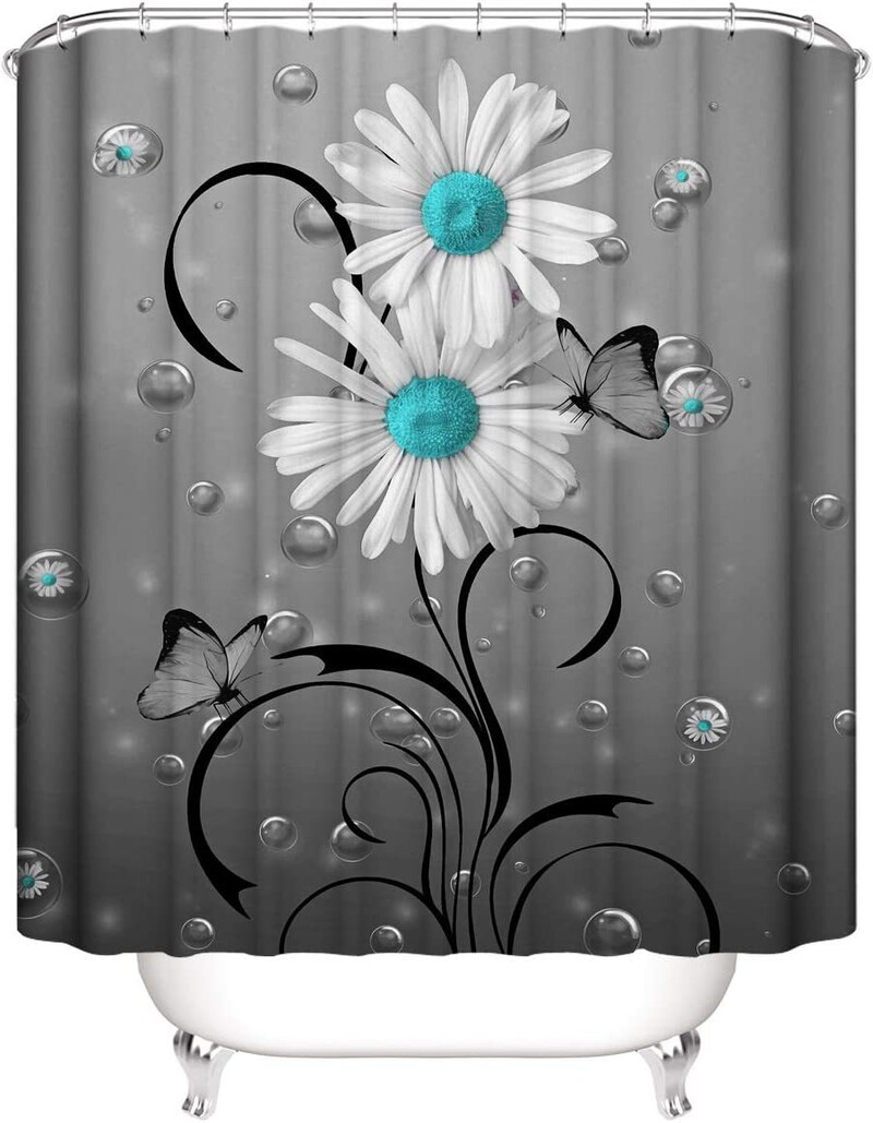 Chrizanteminė dušo užuolaida Populiari poliesterio 3D skaitmeninio spausdinimo vandeniui atspari izoliacinė vonios užuolaida, atspari drėgmei