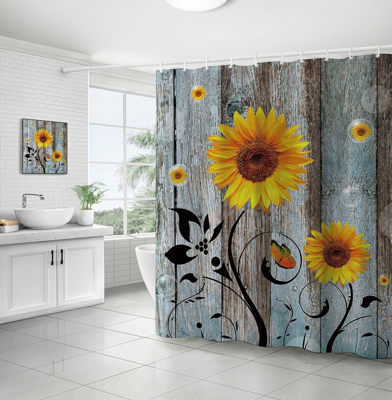 Chrizanteminė dušo užuolaida Populiari poliesterio 3D skaitmeninio spausdinimo vandeniui atspari izoliacinė vonios užuolaida, atspari drėgmei