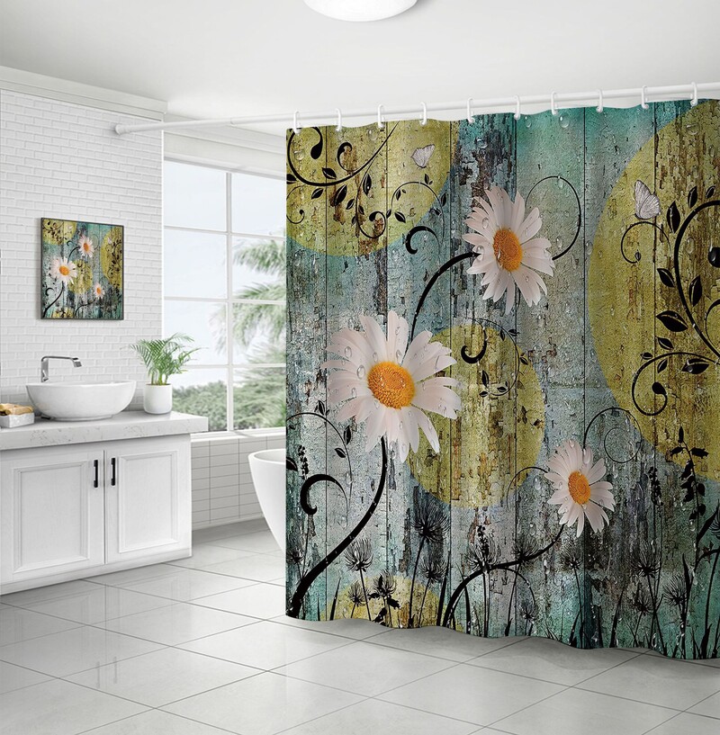 Chrizanteminė dušo užuolaida Populiari poliesterio 3D skaitmeninio spausdinimo vandeniui atspari izoliacinė vonios užuolaida, atspari drėgmei